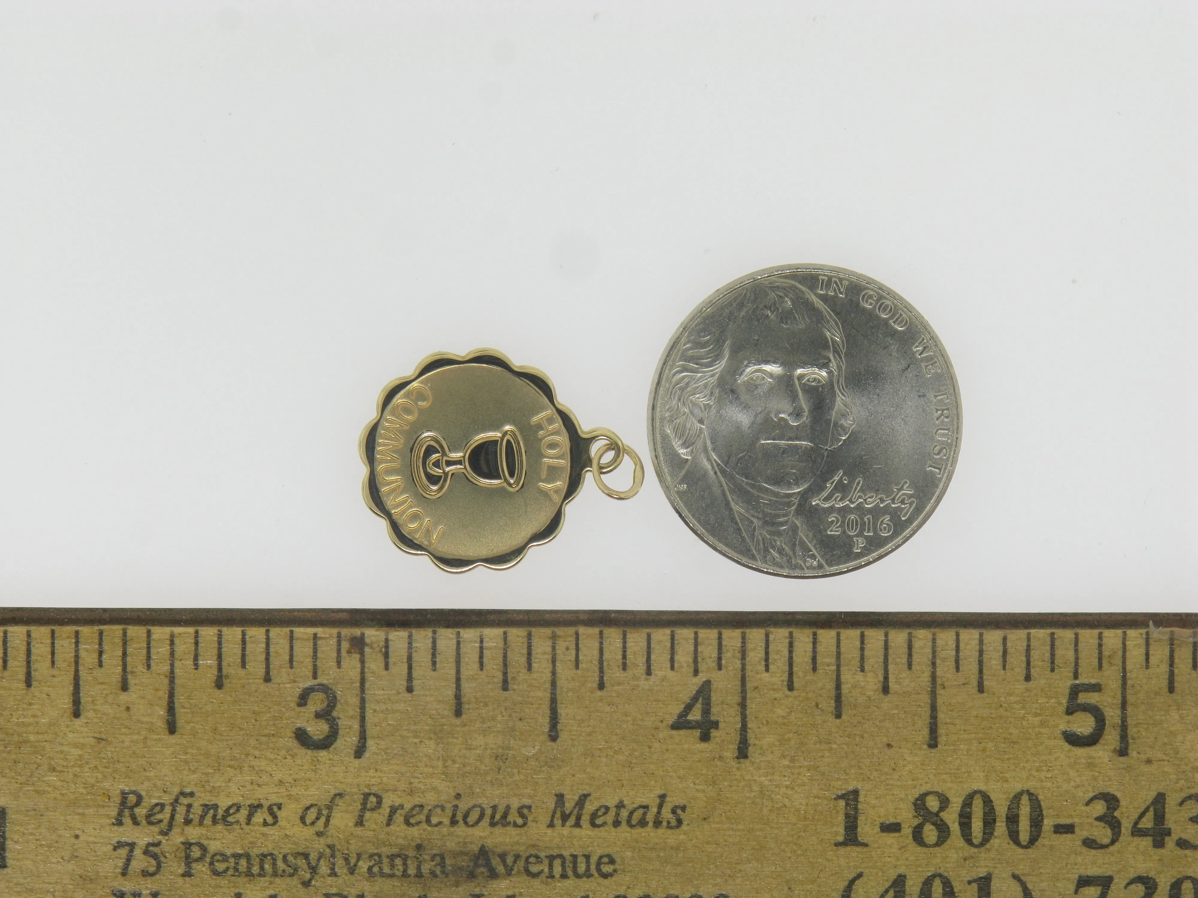 14K Yellow Gold Holy Communion Disc Medal Pendant