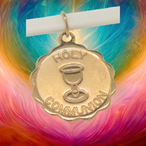 14K Yellow Gold Holy Communion Disc Medal Pendant