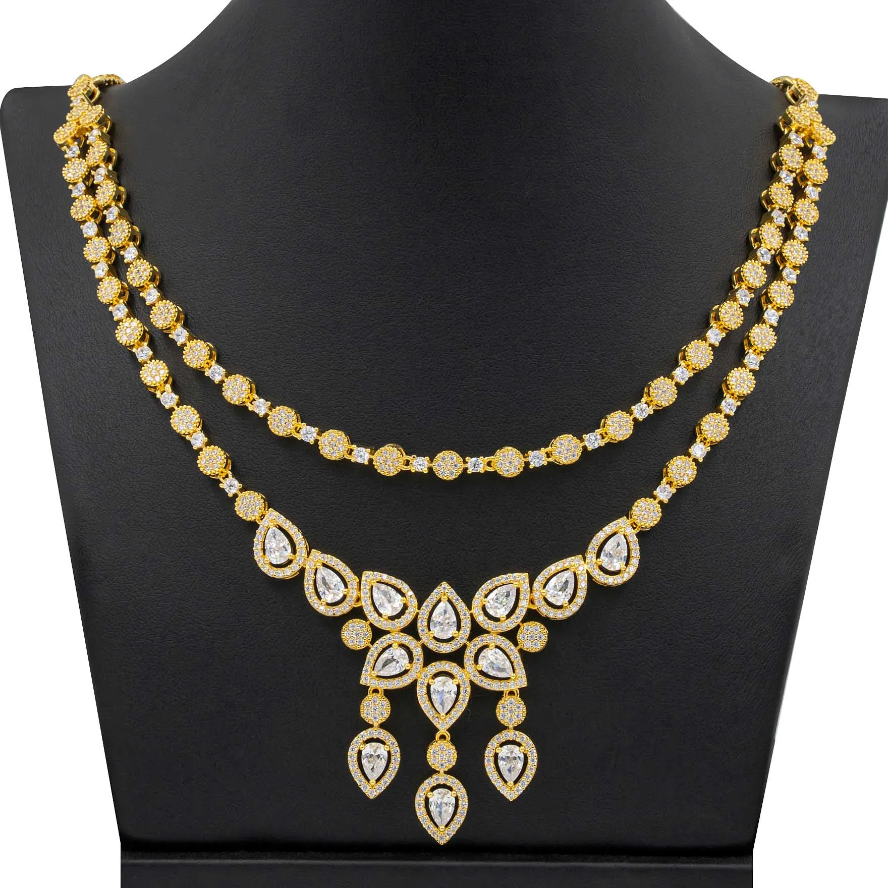 24ct Gold Plated Stone Necklace with stud PMSNS4W-0021, PMSHST14W-052