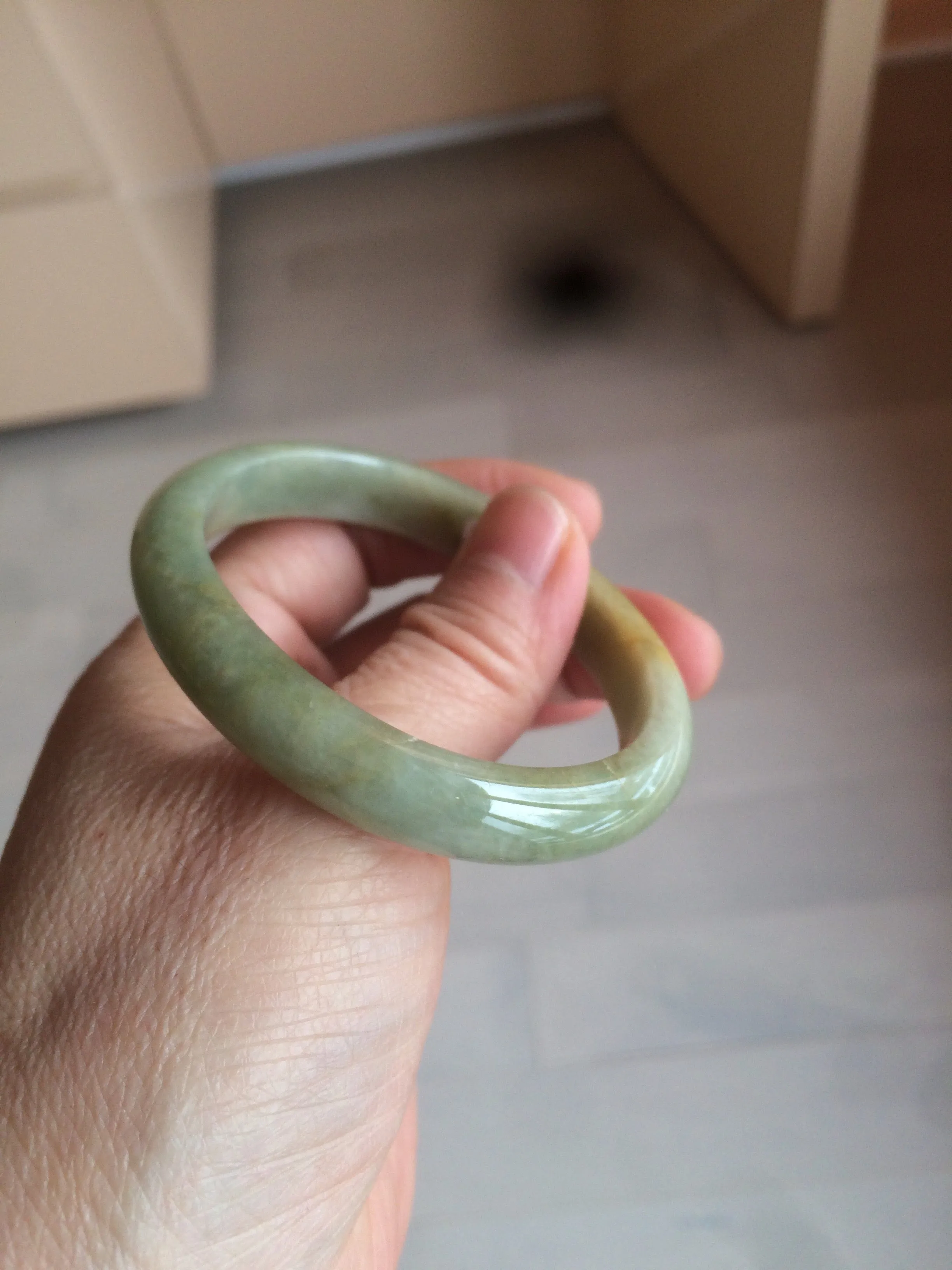 49.5mm Certified Type A 100% Natural yellow/gray/green Jadeite Jade bangle AF80-5002