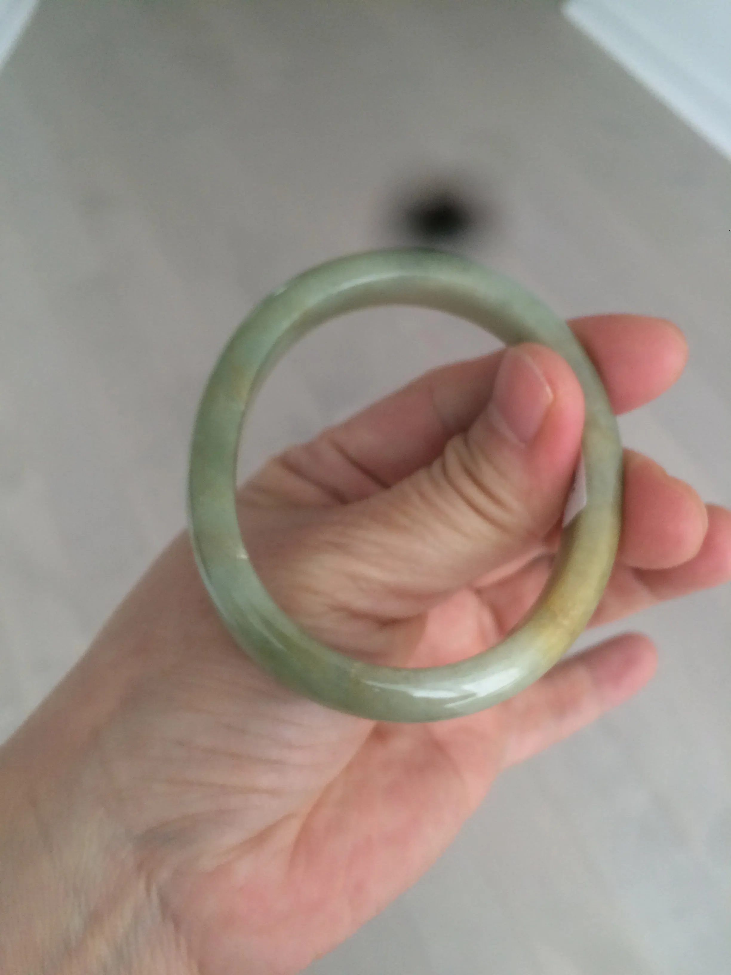 49.5mm Certified Type A 100% Natural yellow/gray/green Jadeite Jade bangle AF80-5002