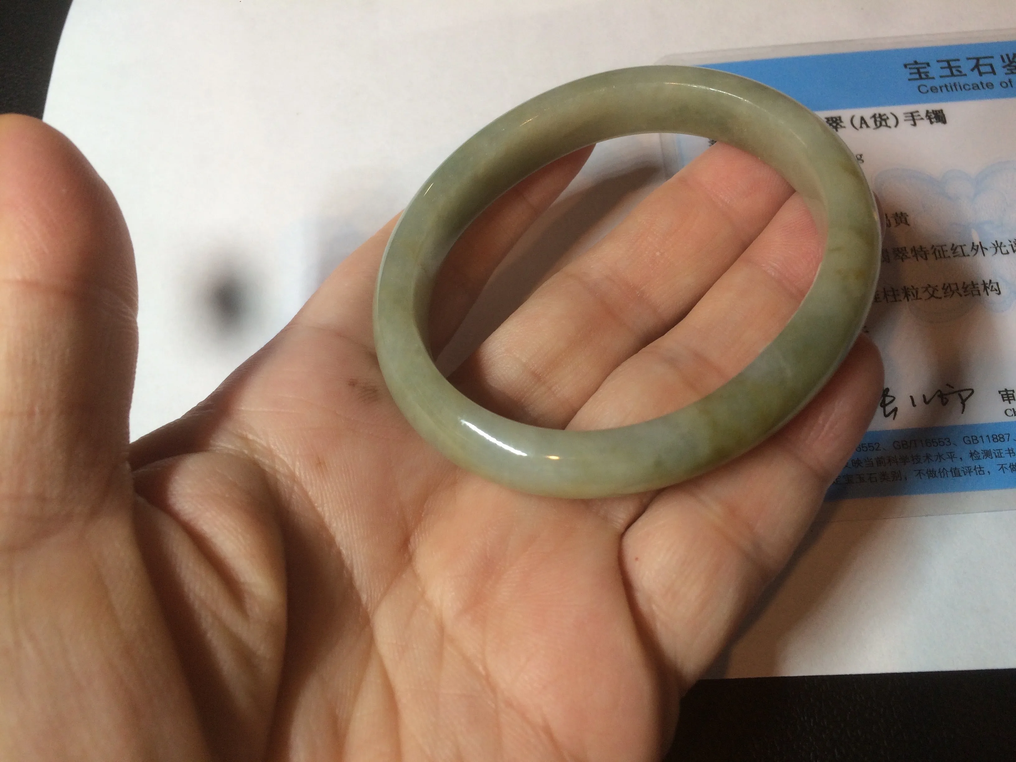49.5mm Certified Type A 100% Natural yellow/gray/green Jadeite Jade bangle AF80-5002
