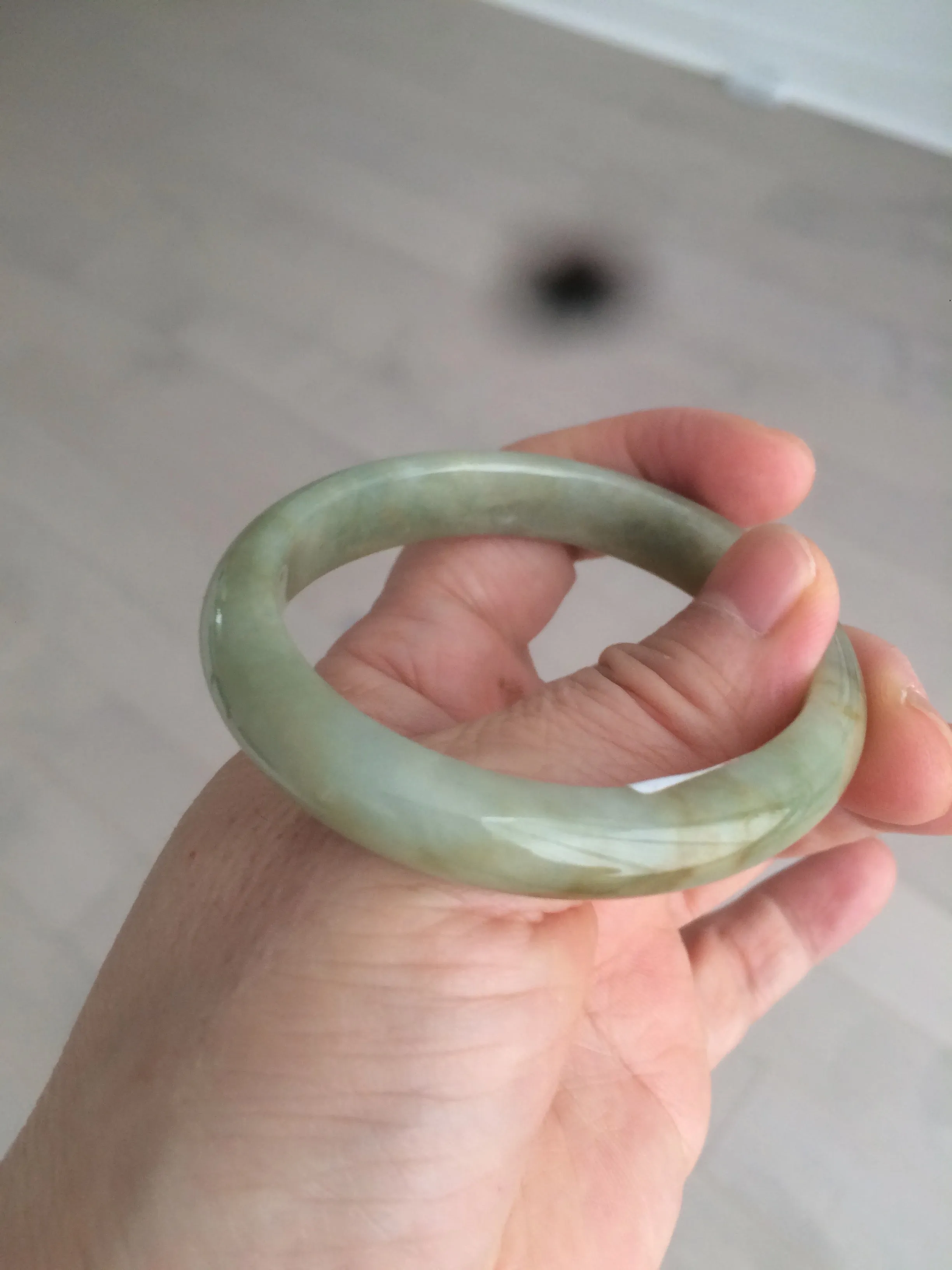 49.5mm Certified Type A 100% Natural yellow/gray/green Jadeite Jade bangle AF80-5002