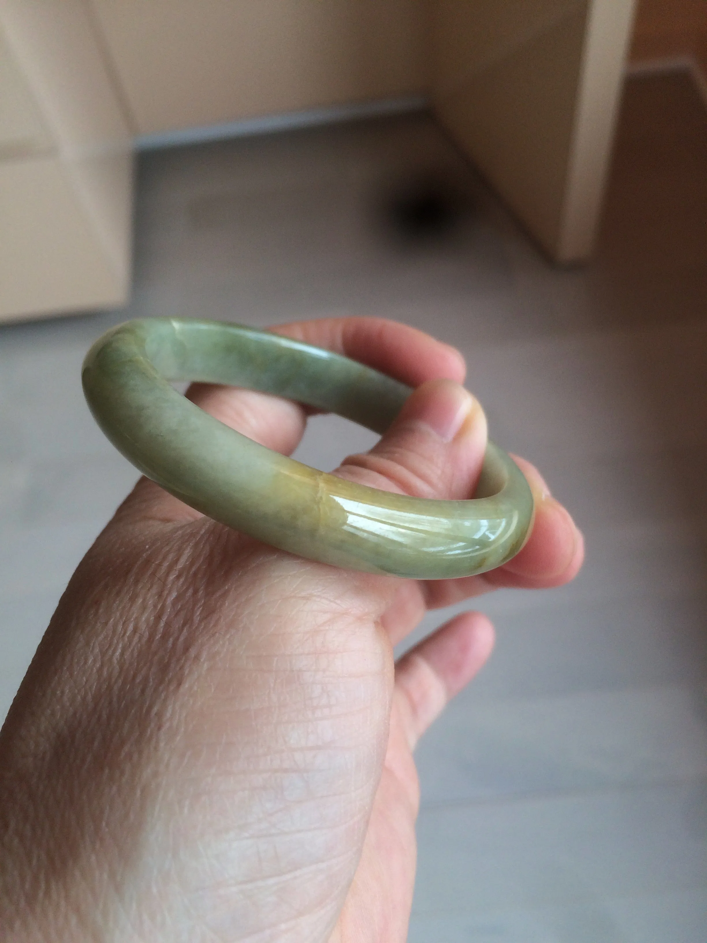 49.5mm Certified Type A 100% Natural yellow/gray/green Jadeite Jade bangle AF80-5002