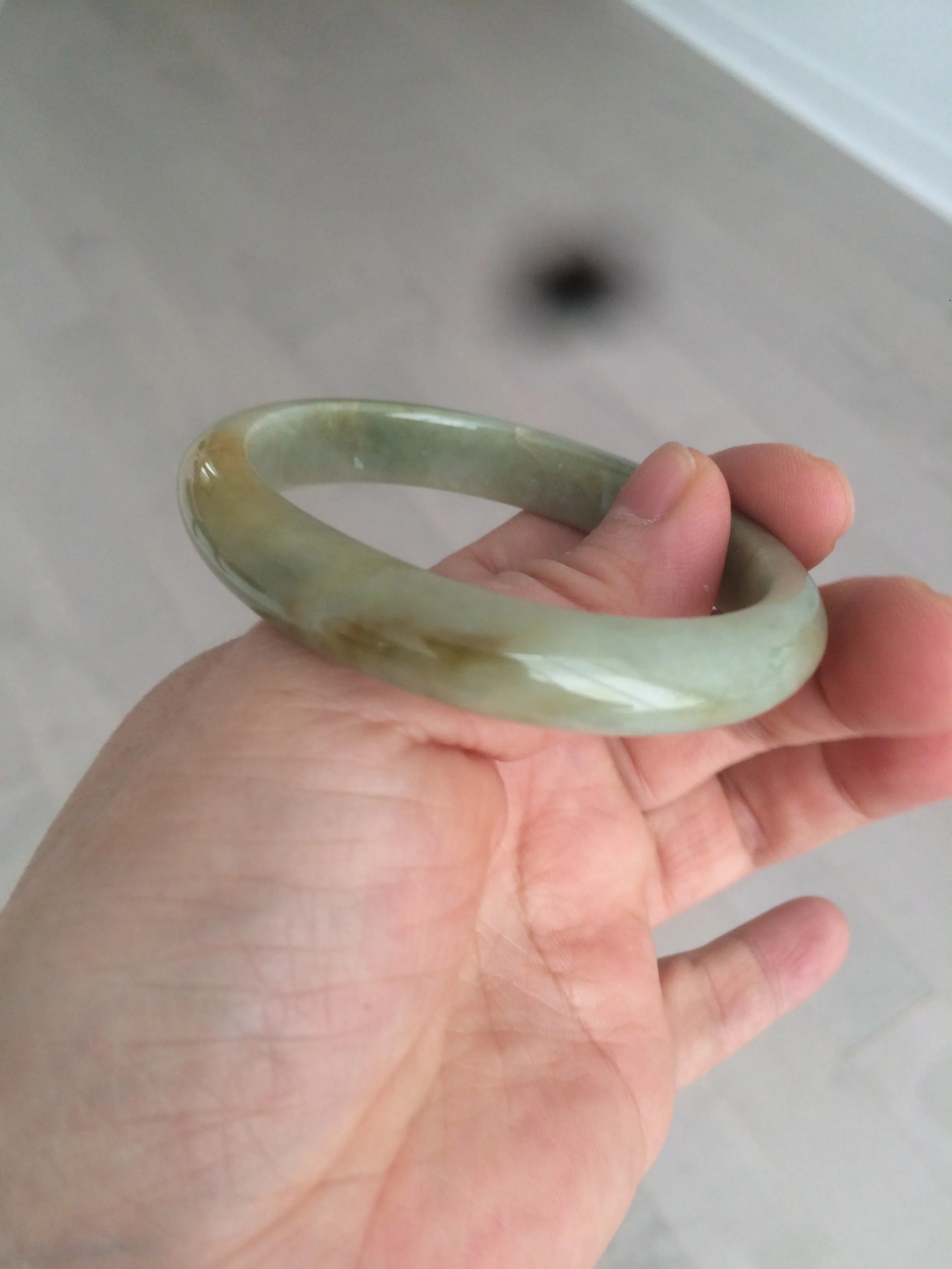49.5mm Certified Type A 100% Natural yellow/gray/green Jadeite Jade bangle AF80-5002