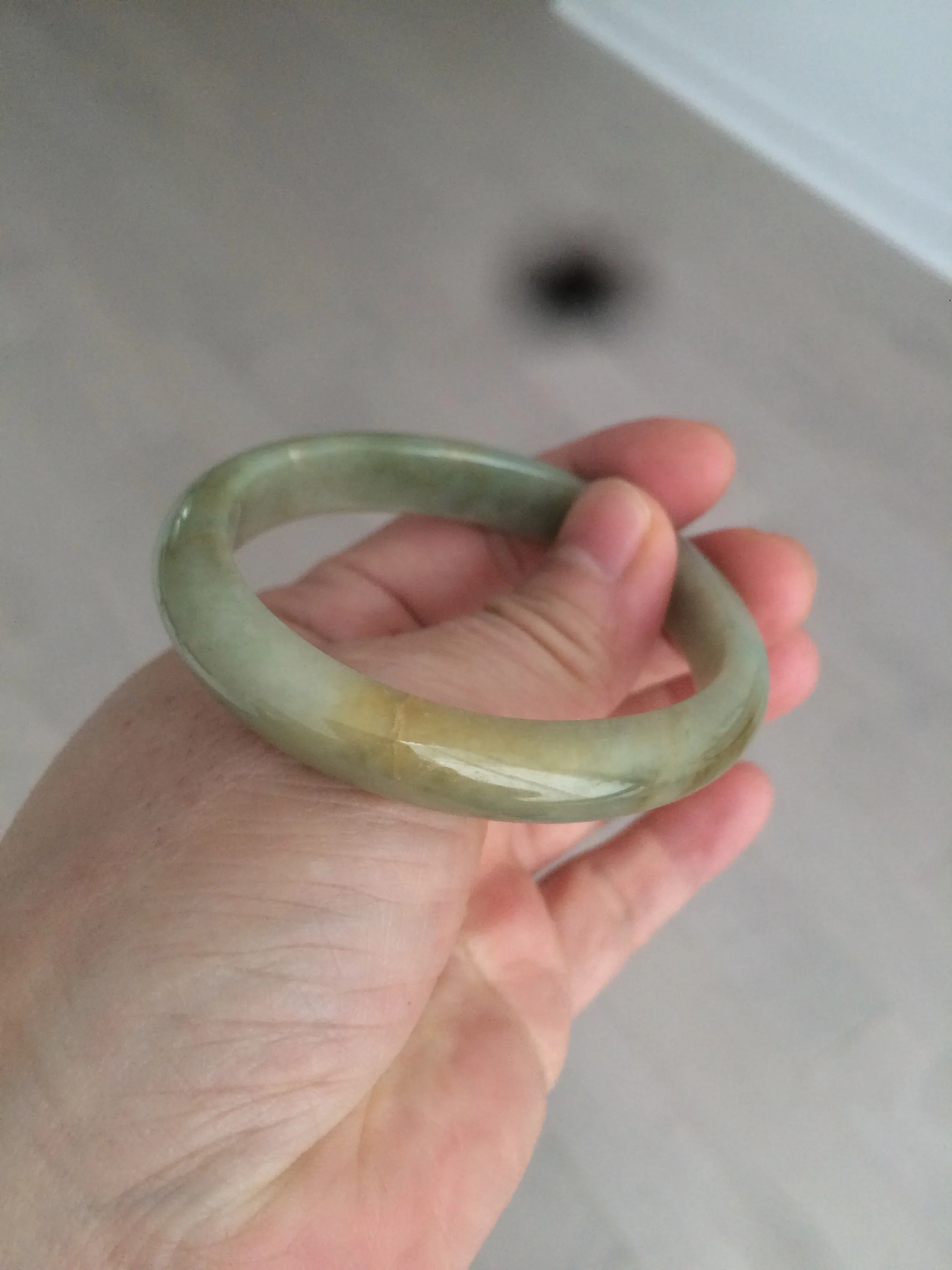 49.5mm Certified Type A 100% Natural yellow/gray/green Jadeite Jade bangle AF80-5002