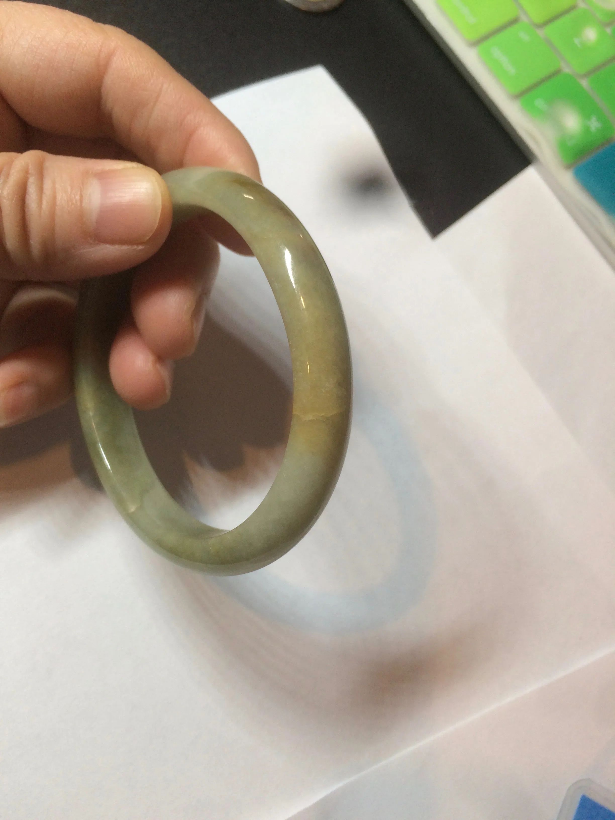 49.5mm Certified Type A 100% Natural yellow/gray/green Jadeite Jade bangle AF80-5002