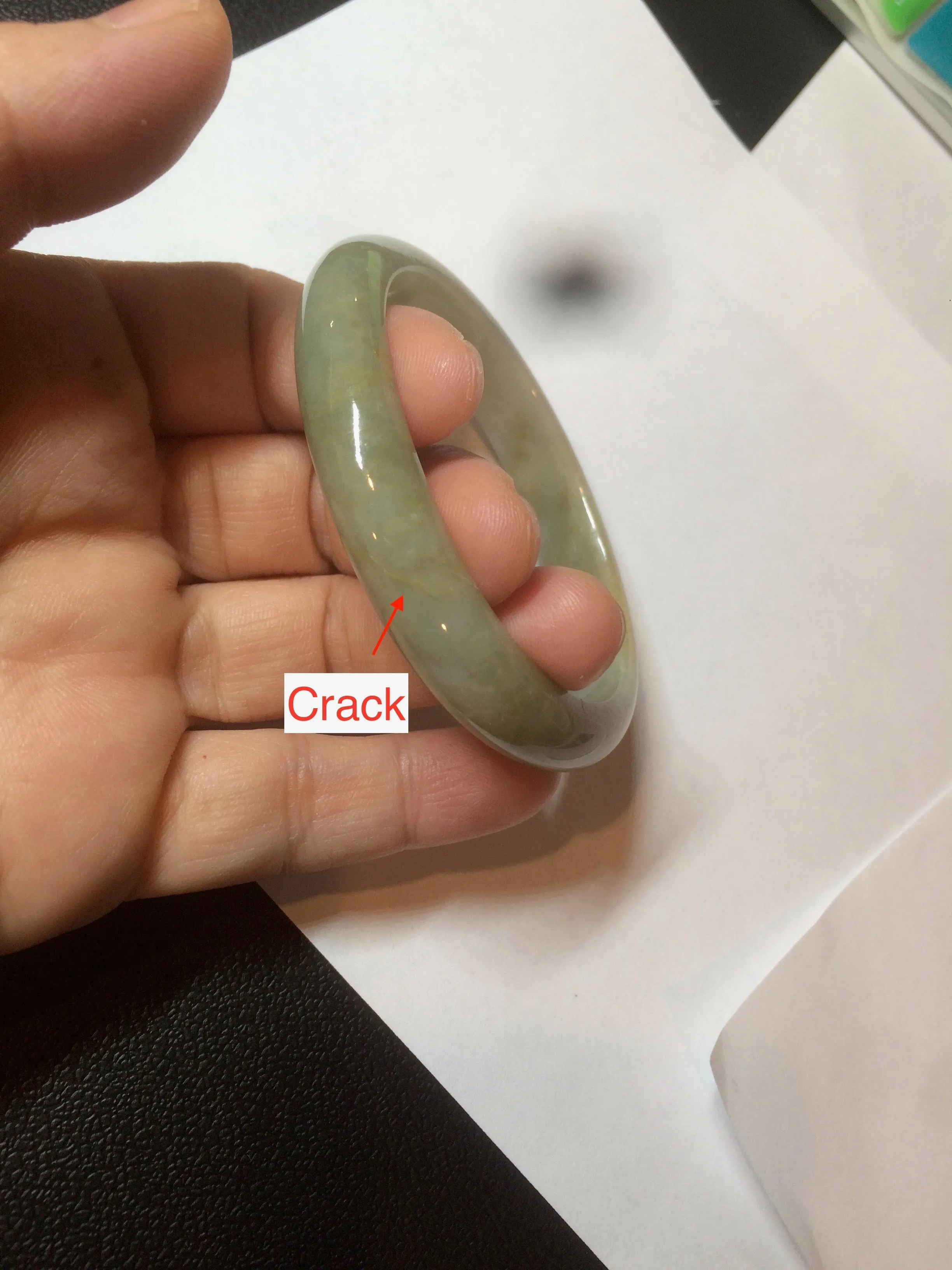 49.5mm Certified Type A 100% Natural yellow/gray/green Jadeite Jade bangle AF80-5002