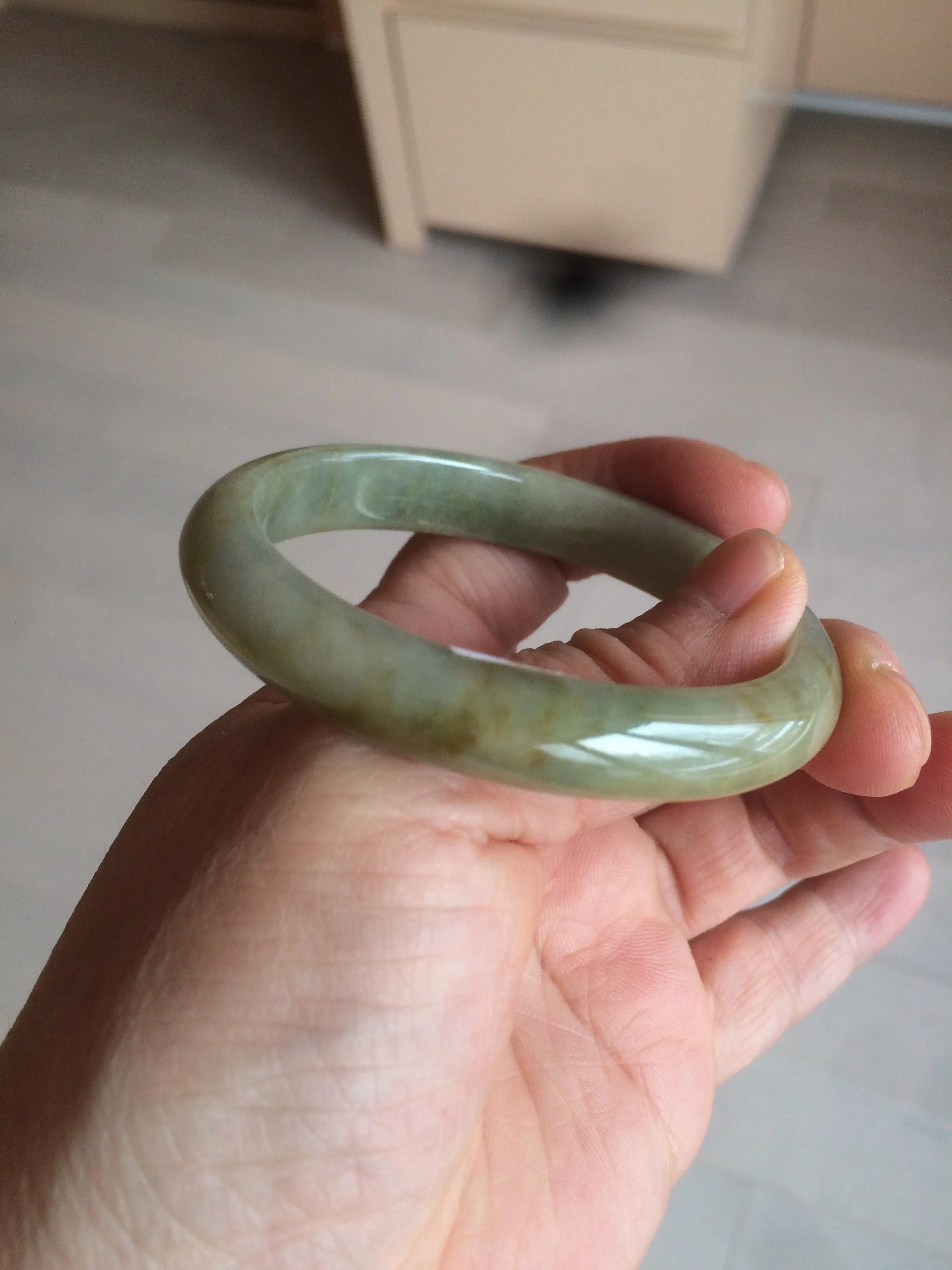 49.5mm Certified Type A 100% Natural yellow/gray/green Jadeite Jade bangle AF80-5002