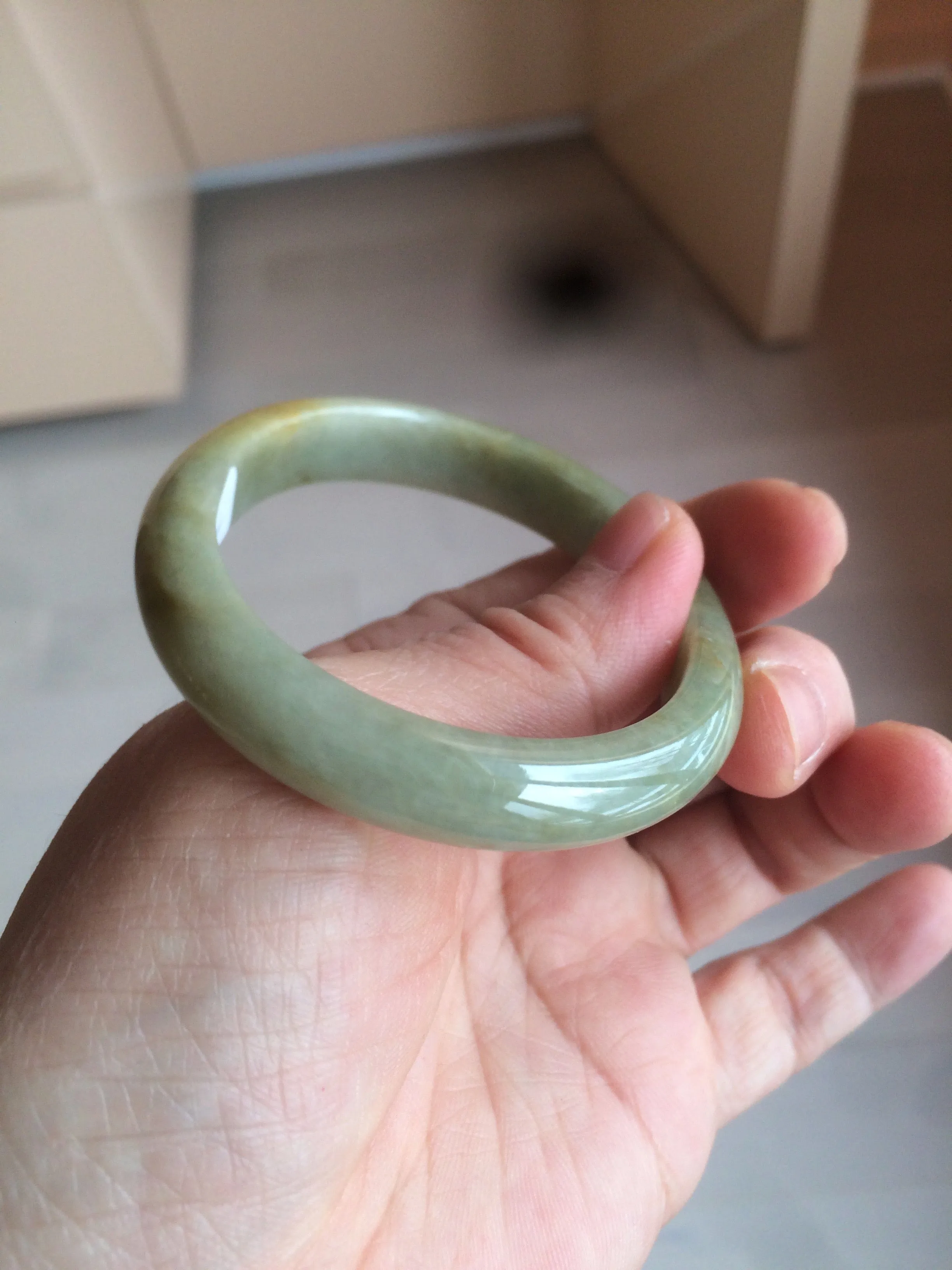 49.5mm Certified Type A 100% Natural yellow/gray/green Jadeite Jade bangle AF80-5002