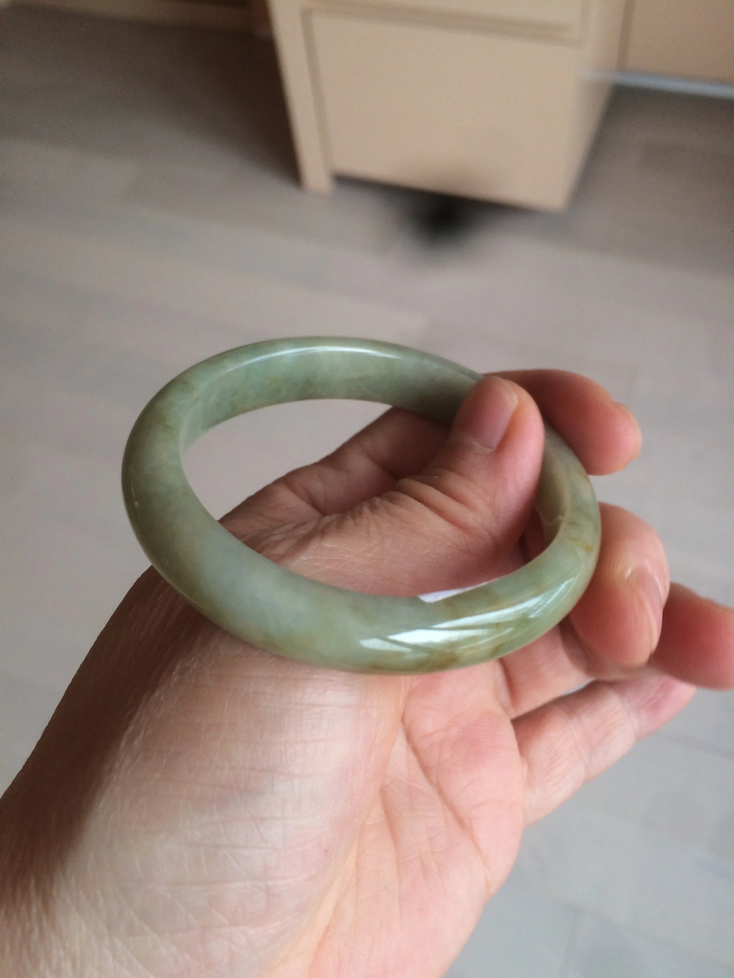49.5mm Certified Type A 100% Natural yellow/gray/green Jadeite Jade bangle AF80-5002
