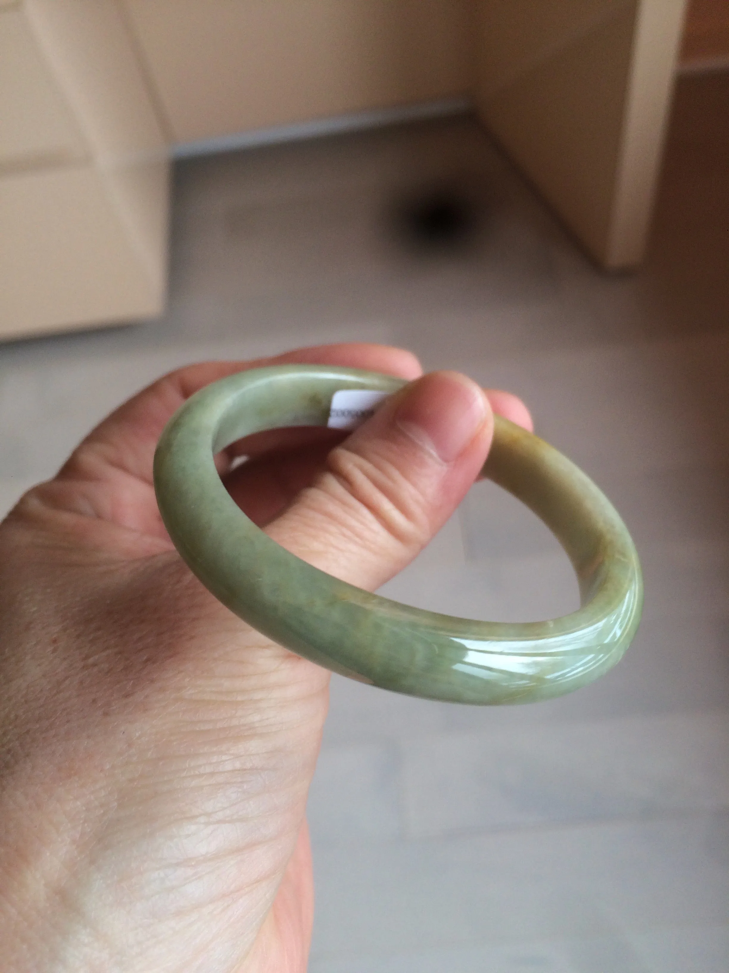 49.5mm Certified Type A 100% Natural yellow/gray/green Jadeite Jade bangle AF80-5002