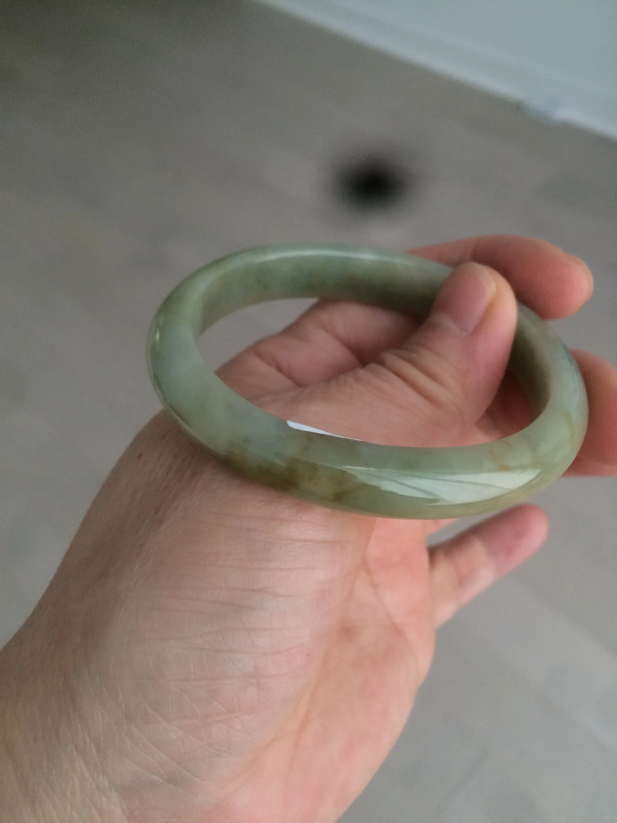 49.5mm Certified Type A 100% Natural yellow/gray/green Jadeite Jade bangle AF80-5002