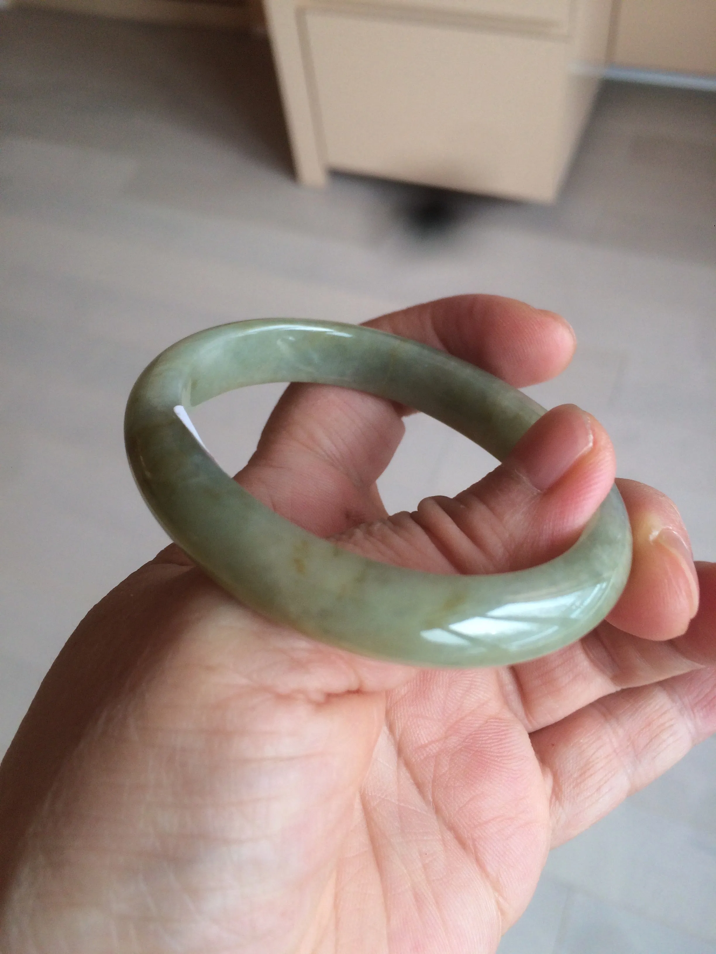 49.5mm Certified Type A 100% Natural yellow/gray/green Jadeite Jade bangle AF80-5002