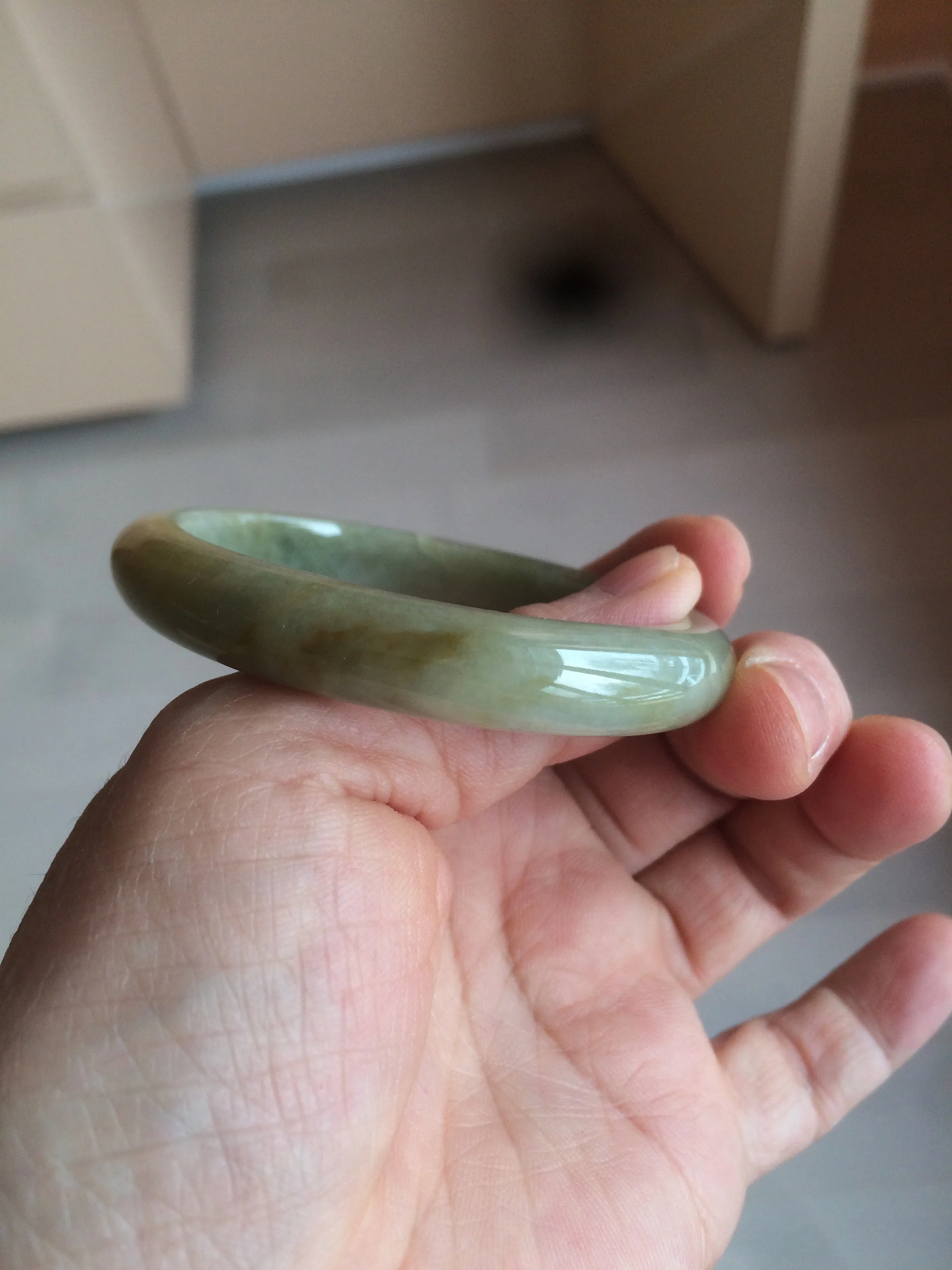 49.5mm Certified Type A 100% Natural yellow/gray/green Jadeite Jade bangle AF80-5002