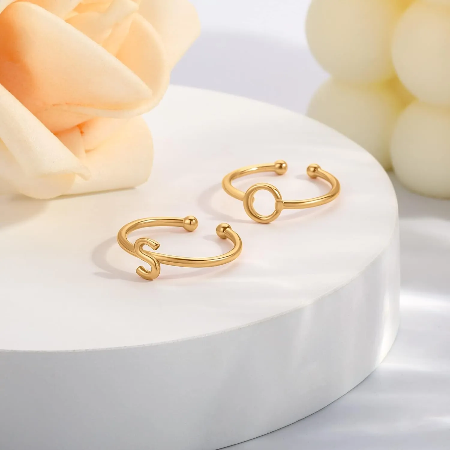 925 Sterling Silver Rings - Adjustable Initial & Stackable Cute Rings for Women - Jewelry Gifts