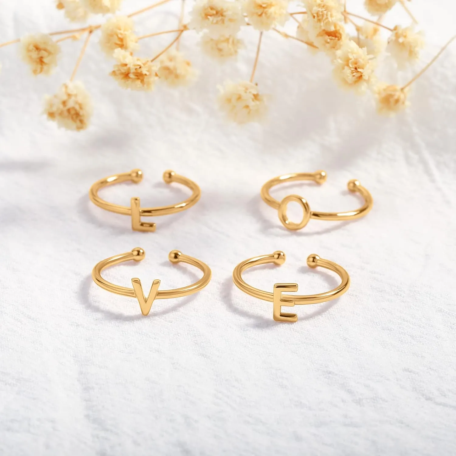 925 Sterling Silver Rings - Adjustable Initial & Stackable Cute Rings for Women - Jewelry Gifts