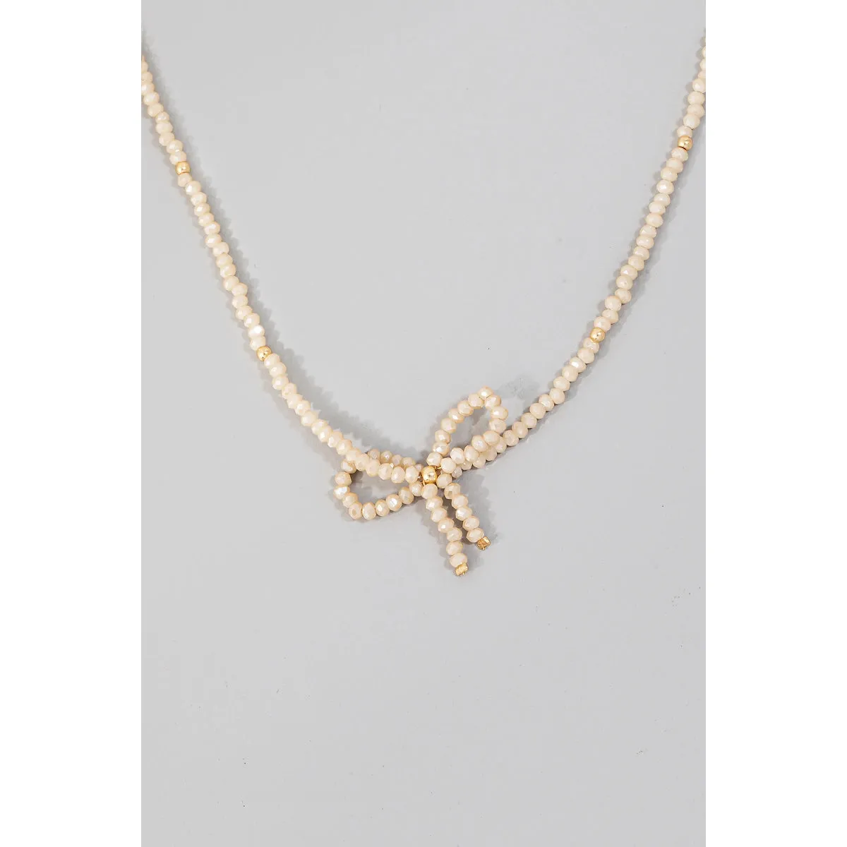 Beaded Ribbon Bow Pendant Necklace
