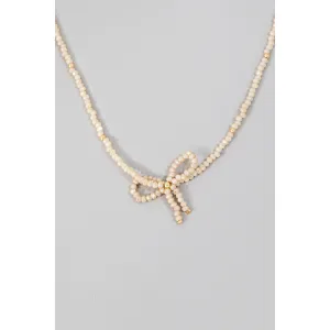 Beaded Ribbon Bow Pendant Necklace