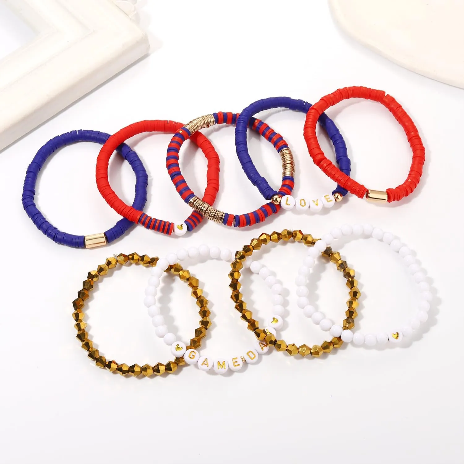boderier 9PCS Game Day Bracelets Stackable Heishi Beaded Stretchy Bracelets LOVE GAME DAY Football Team Jewelry Sports Fan Bracelets Earrings Accessories Gifts