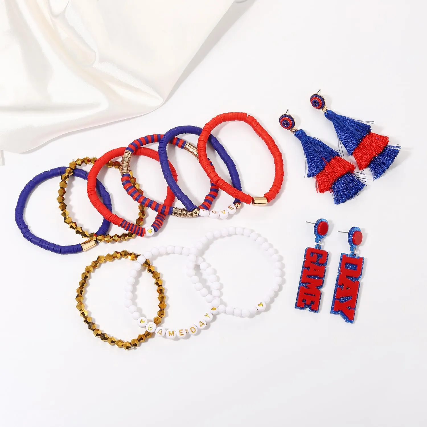 boderier 9PCS Game Day Bracelets Stackable Heishi Beaded Stretchy Bracelets LOVE GAME DAY Football Team Jewelry Sports Fan Bracelets Earrings Accessories Gifts
