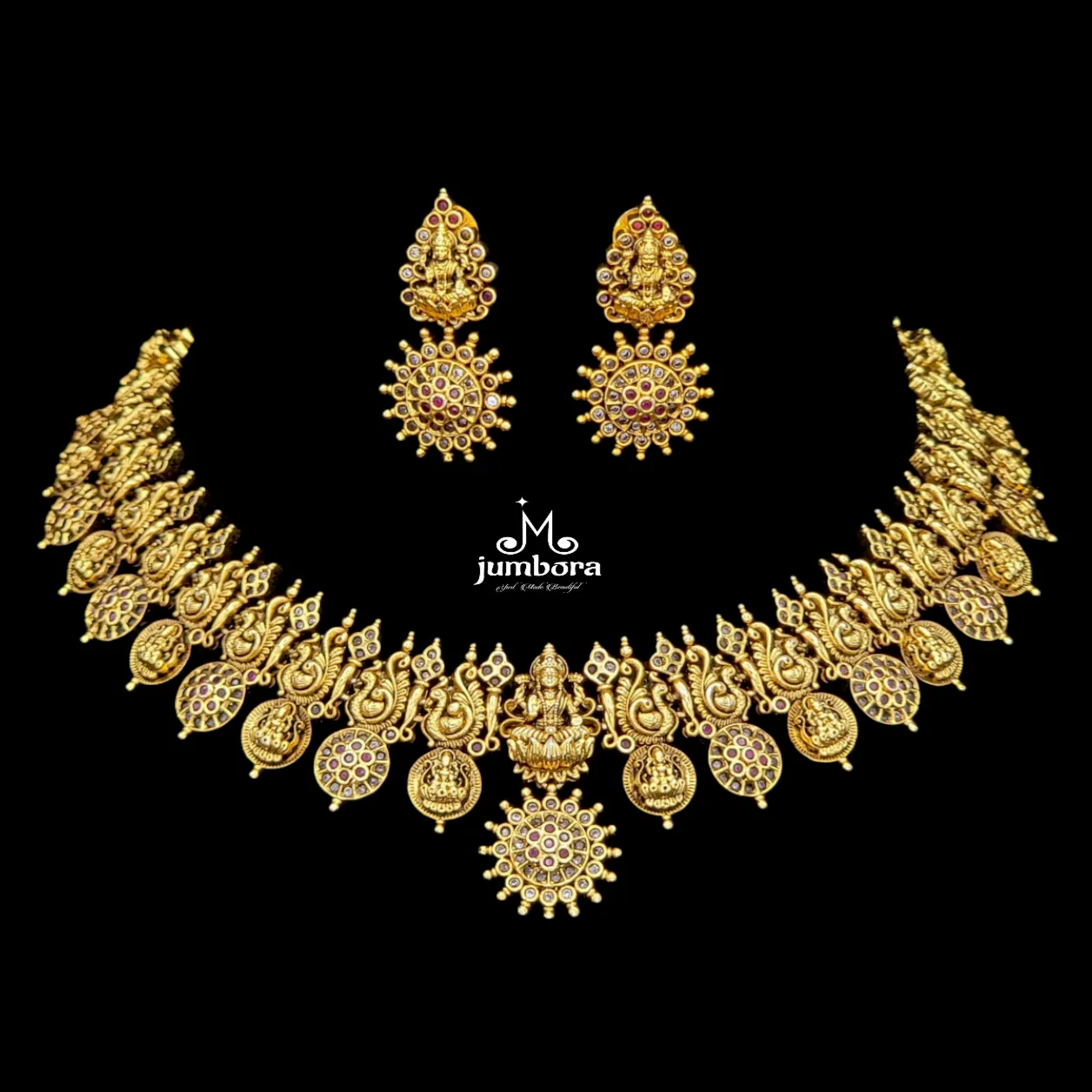 Brass Naakshi Peacock Coin Lakshmi Necklace Temple Jewelry Set