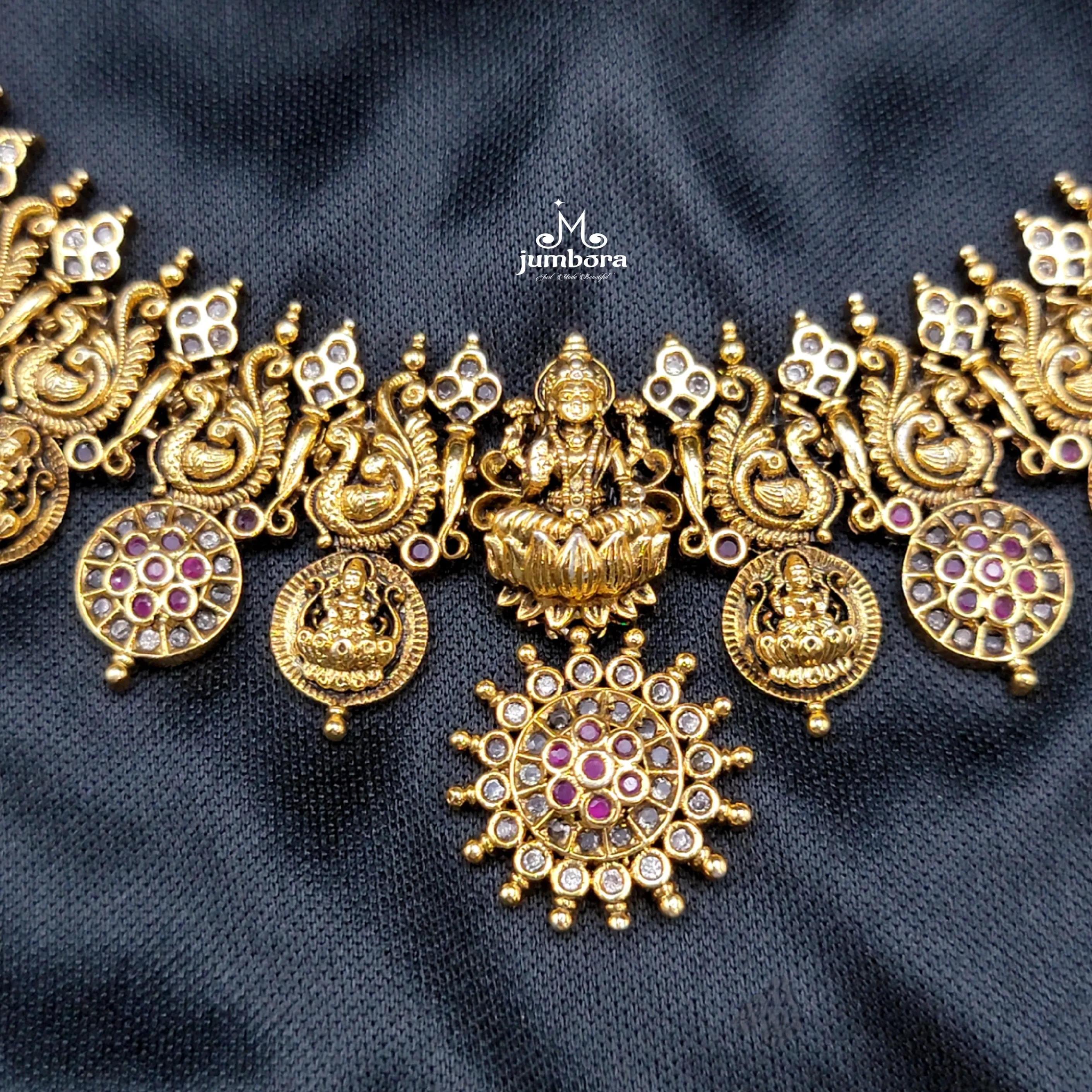 Brass Naakshi Peacock Coin Lakshmi Necklace Temple Jewelry Set