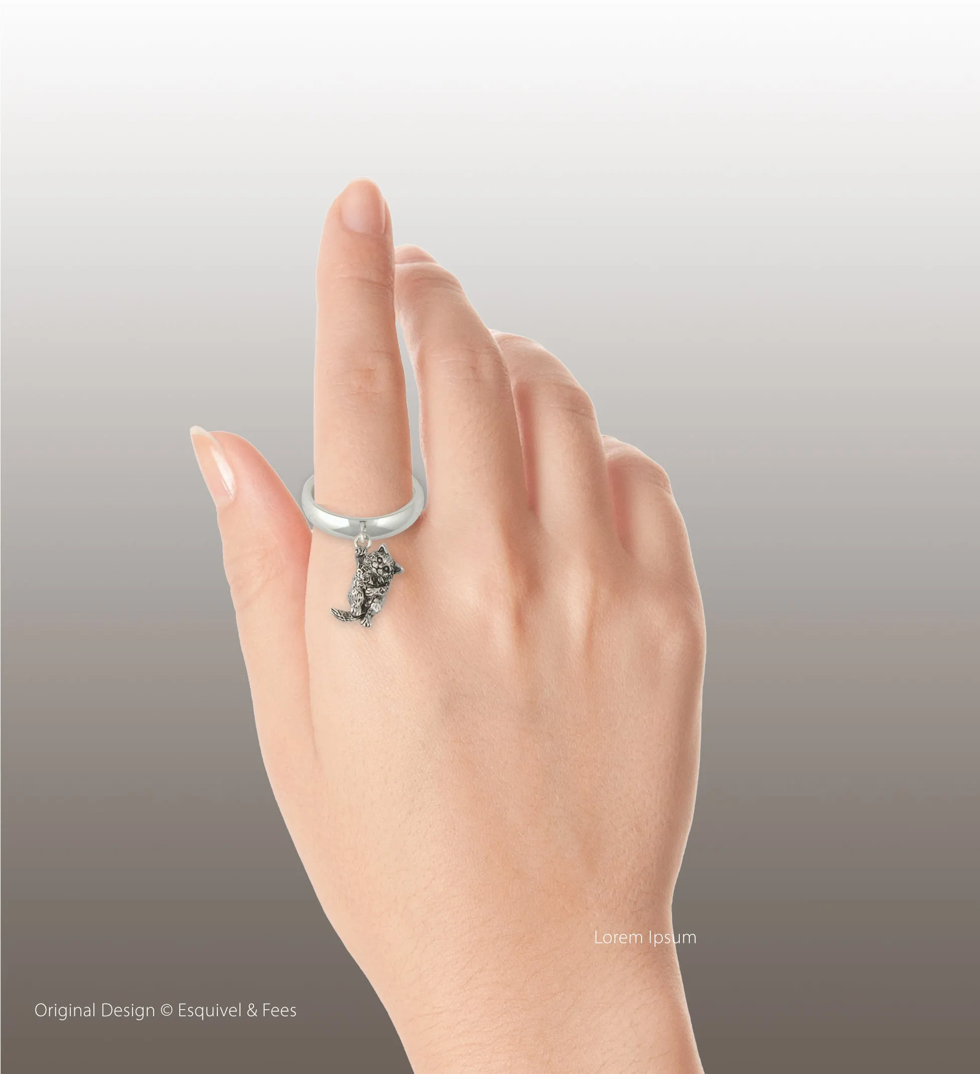 Cat Jewelry Sterling Silver Handmade Cat Ring  CT601X-CR