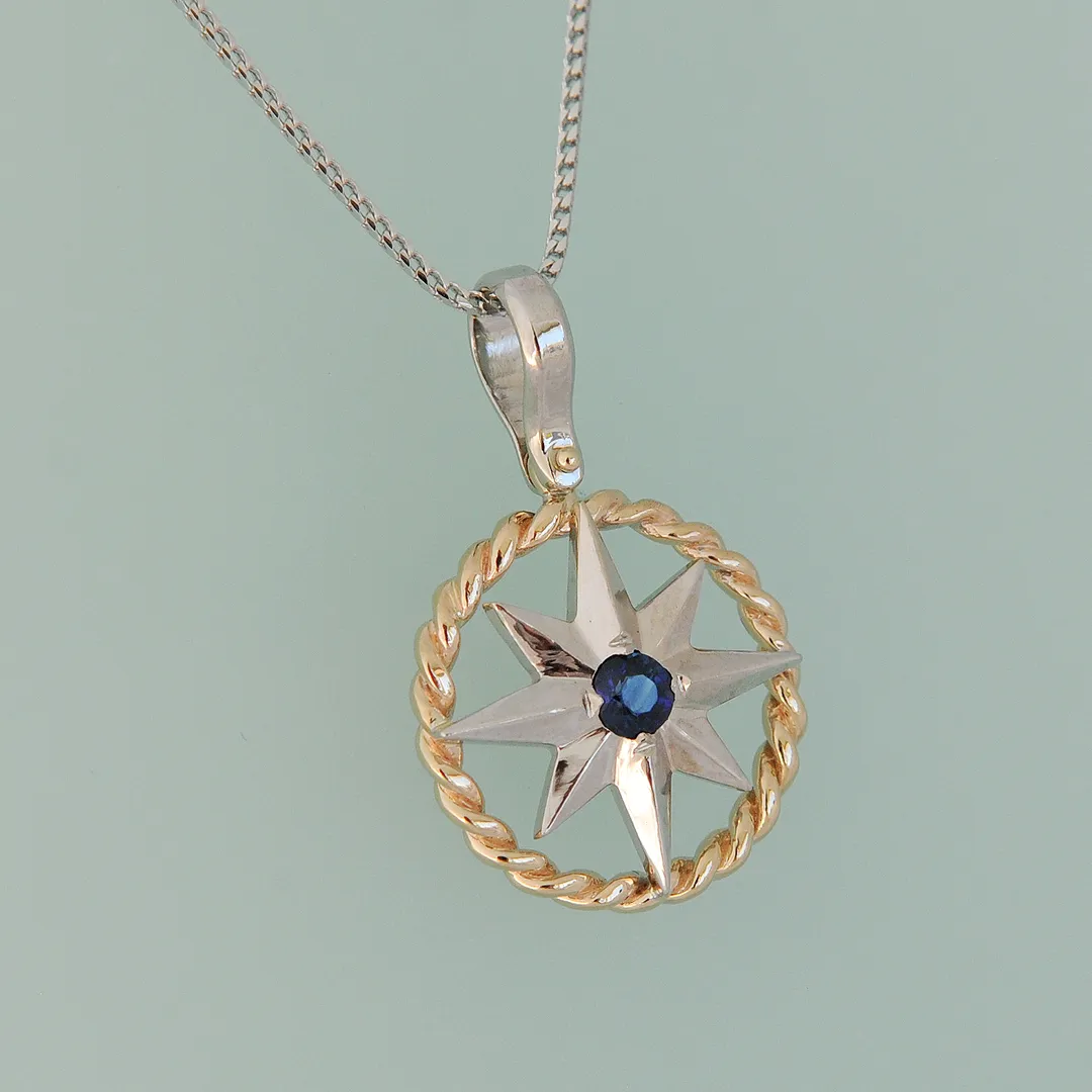 Compass Rose Grande Sterling Silver Rope Rim Pendant