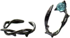 Couples Promise Rings Set Adjustable Matching Promise Rings for Couples Best Friends Thorn and Blue Rose Flower Matching Rings for Boyfriend Girlfriend