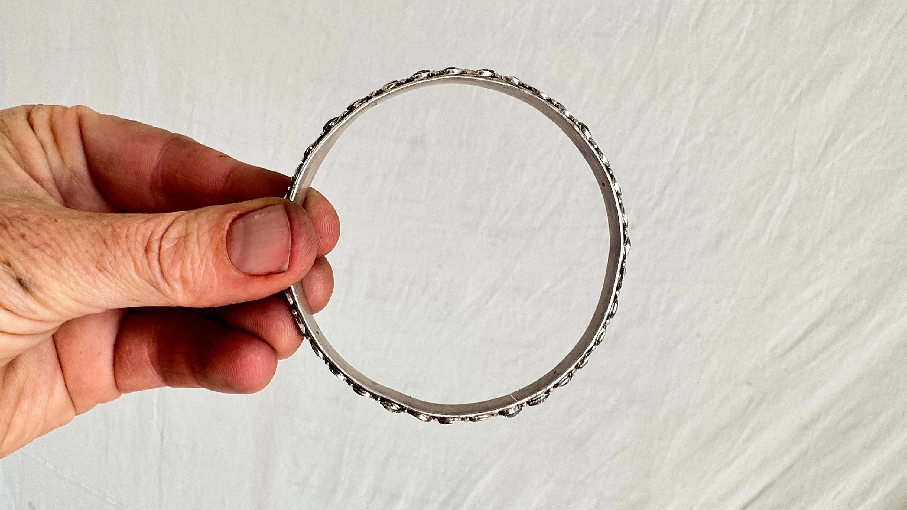Crystal & Sterling Silver Bangle. India. 0341