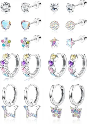 Florideco Hypoallergenic Earrings for Girls Surgical Steel Screw Back Stud Earrings for Toddlers Small Hoops Huggie Earrings for Teens Cute Little Girls Earrings for Kids(over 4 years old)