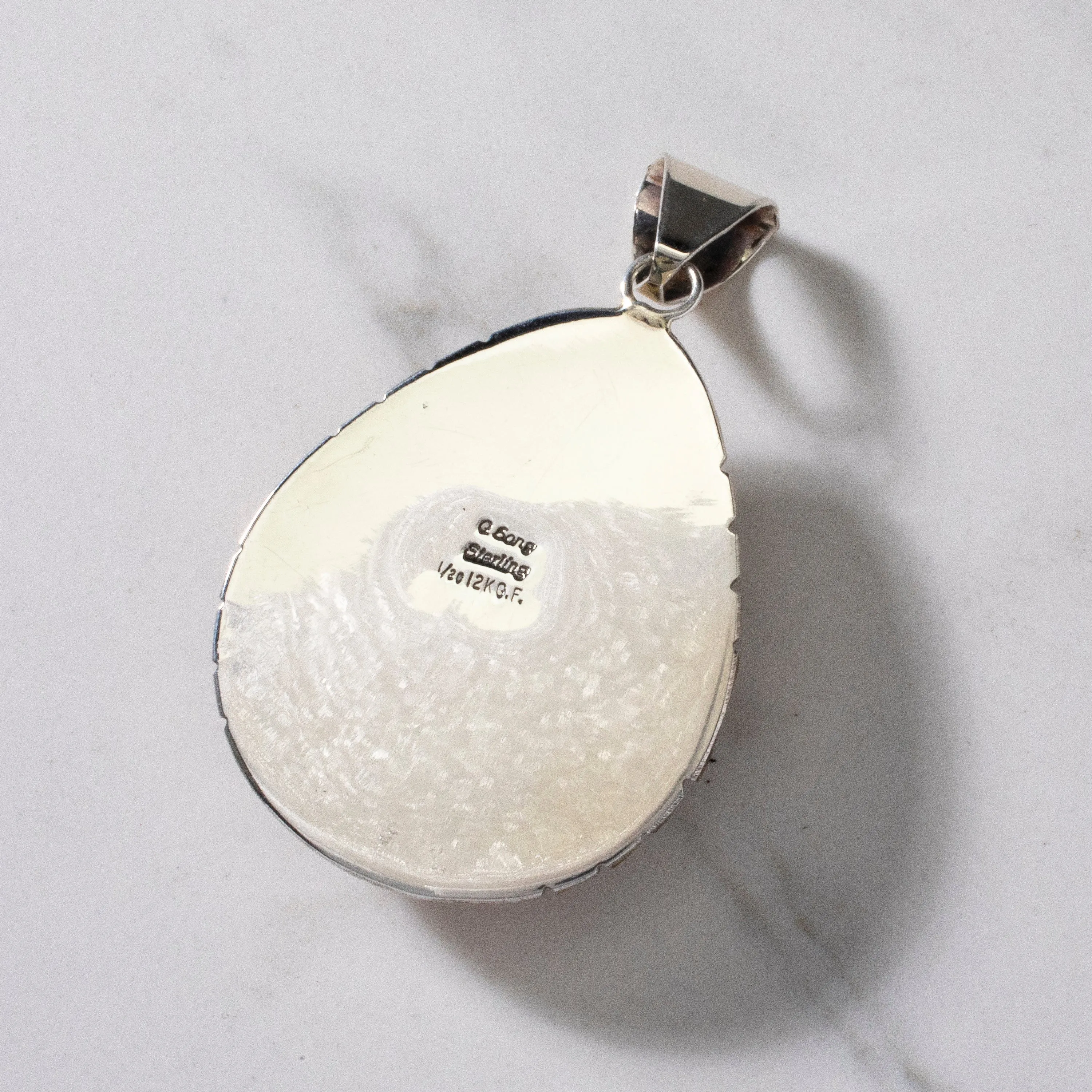 G. Long Navajo Black Onyx Teardrop Navajo USA Native American Made 925 Sterling Silver & 12K Gold Filled Pendant
