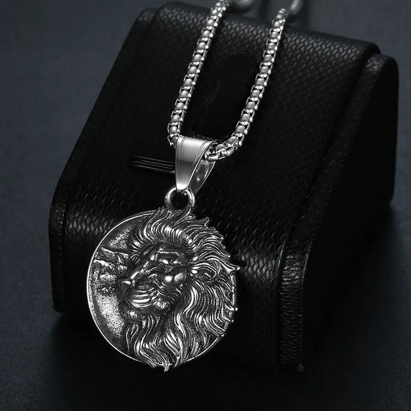 Hip Hop Vintage Titanium Steel Viking Lion Head Pendant
