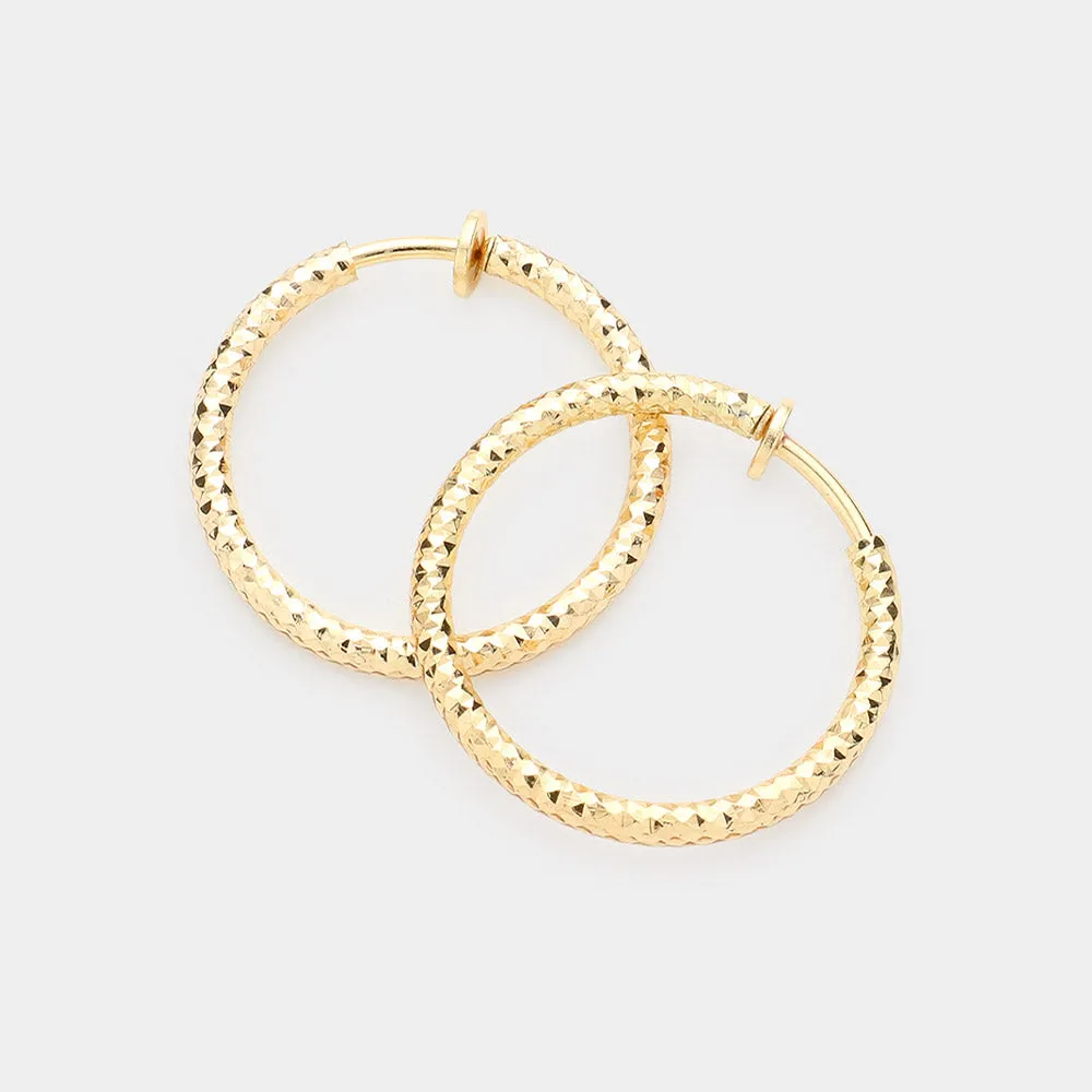 iLLASPARKZ 1.25" Textured Metal Hoop Clip on Earrings