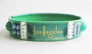 Los Angeles California Souvenir Palm Tree & Rhinestone Bangle Bracelet