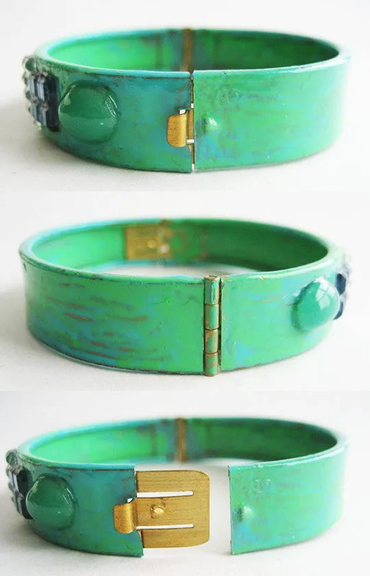 Los Angeles California Souvenir Palm Tree & Rhinestone Bangle Bracelet