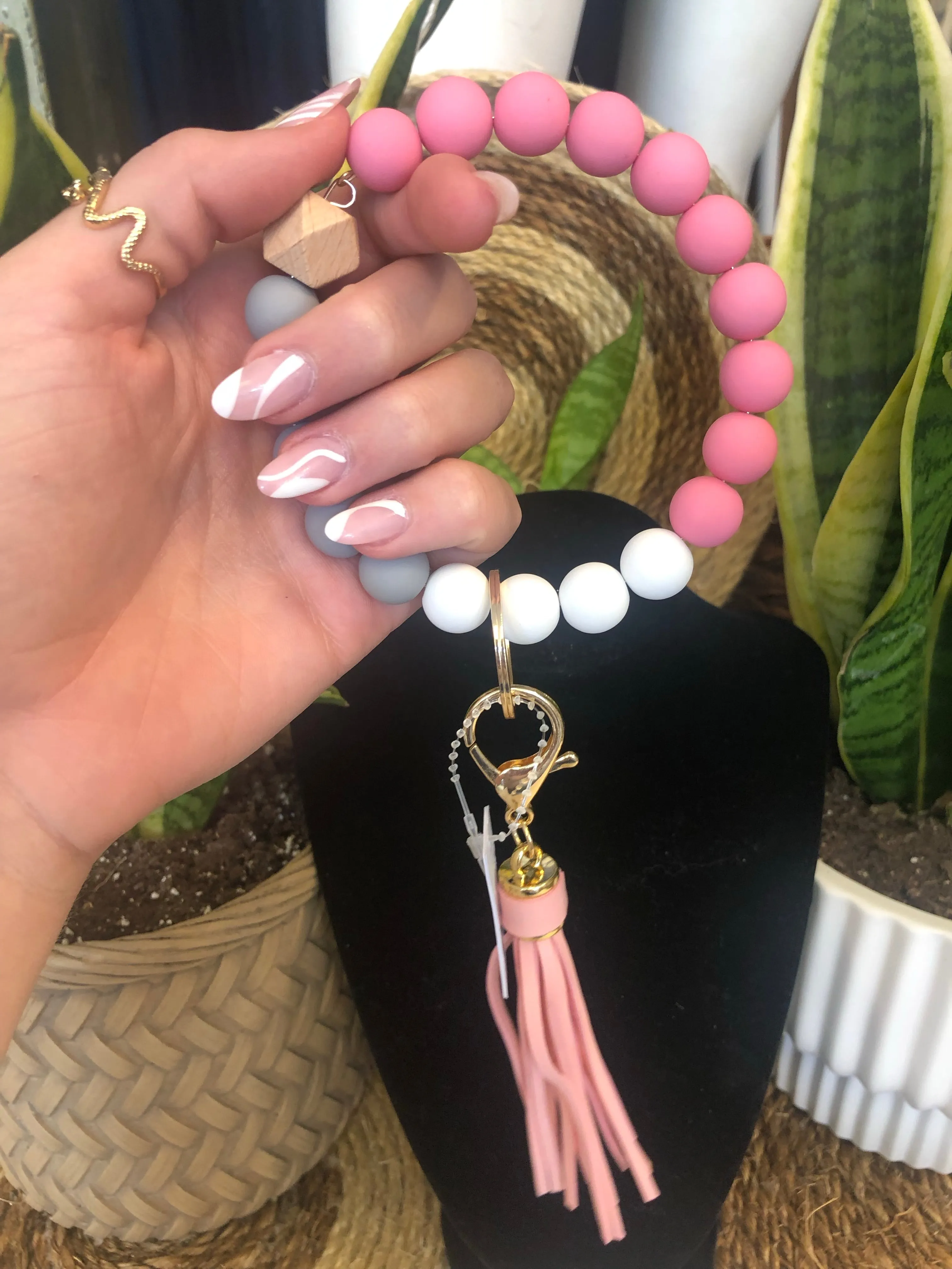 Multi Color Beaded Bangle Keychain