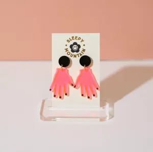 Neon Pink Hands Dangle Earrings
