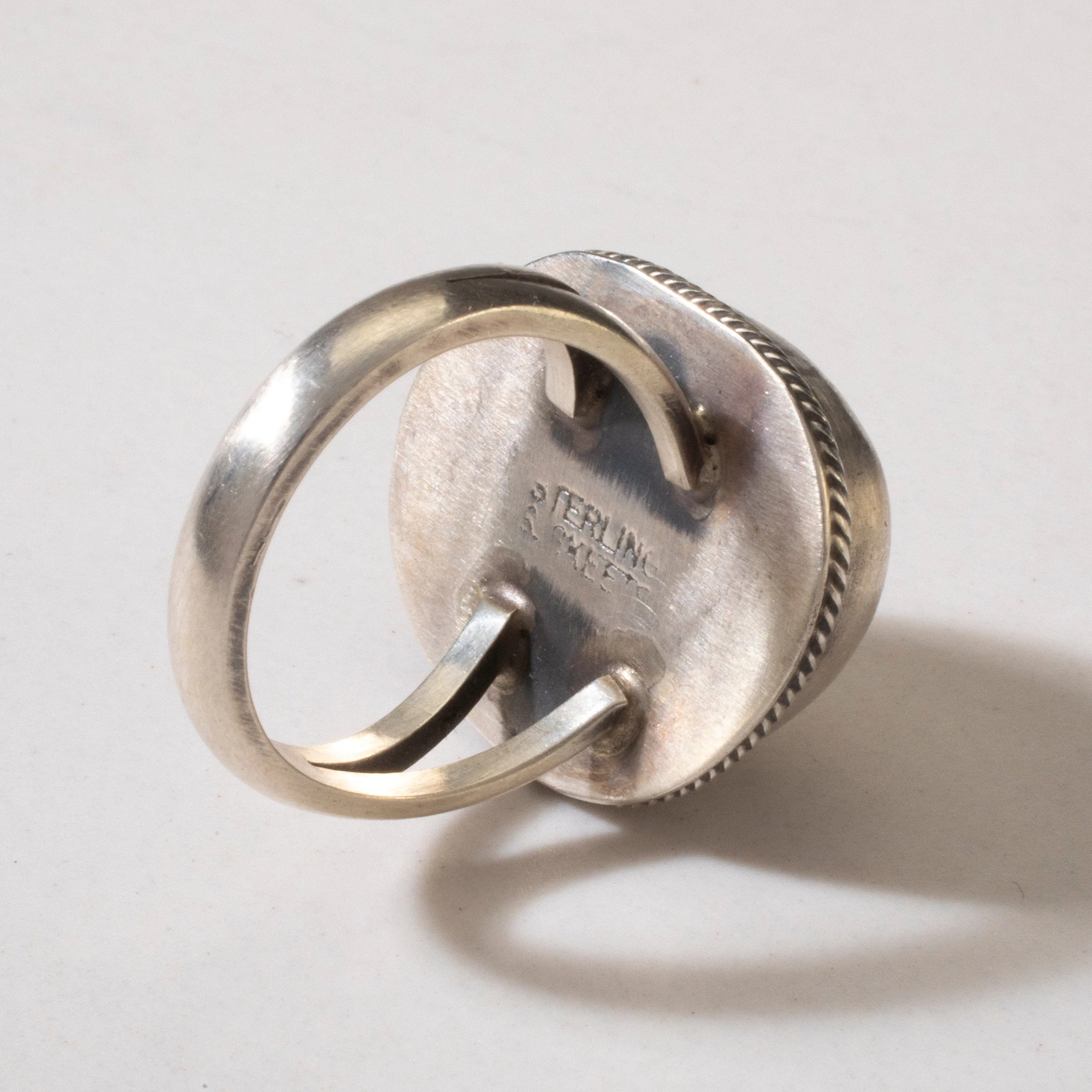 Scott Skeets White Buffalo Turquoise Round Navajo USA Native American Made 925 Sterling Silver Ring