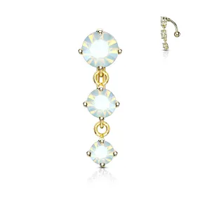 Three Prong Set Round Opalite Crystals Vertical Drop 316L Surgical Steel WildKlass Top Drop Belly Button Navel Rings