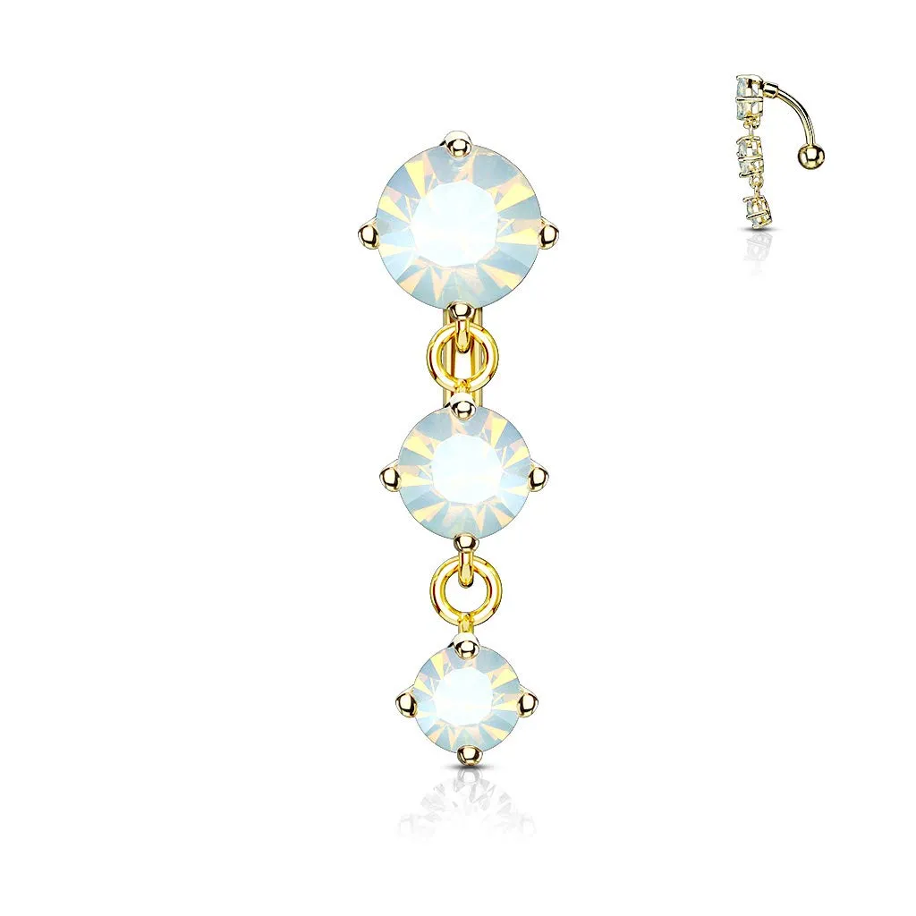 Three Prong Set Round Opalite Crystals Vertical Drop 316L Surgical Steel WildKlass Top Drop Belly Button Navel Rings