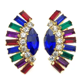 【USA輸入】ヴィンテージ  マルチカラー ラインストーン イヤリング/Vintage Multicolored Rhinestones Clip On Earrings