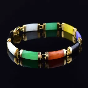 Vintage 14K Gold Multi Color Jade Link Bracelet