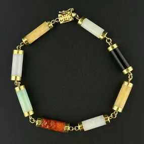 Vintage 14K Gold Multi Color Jadeite Chain Bracelet